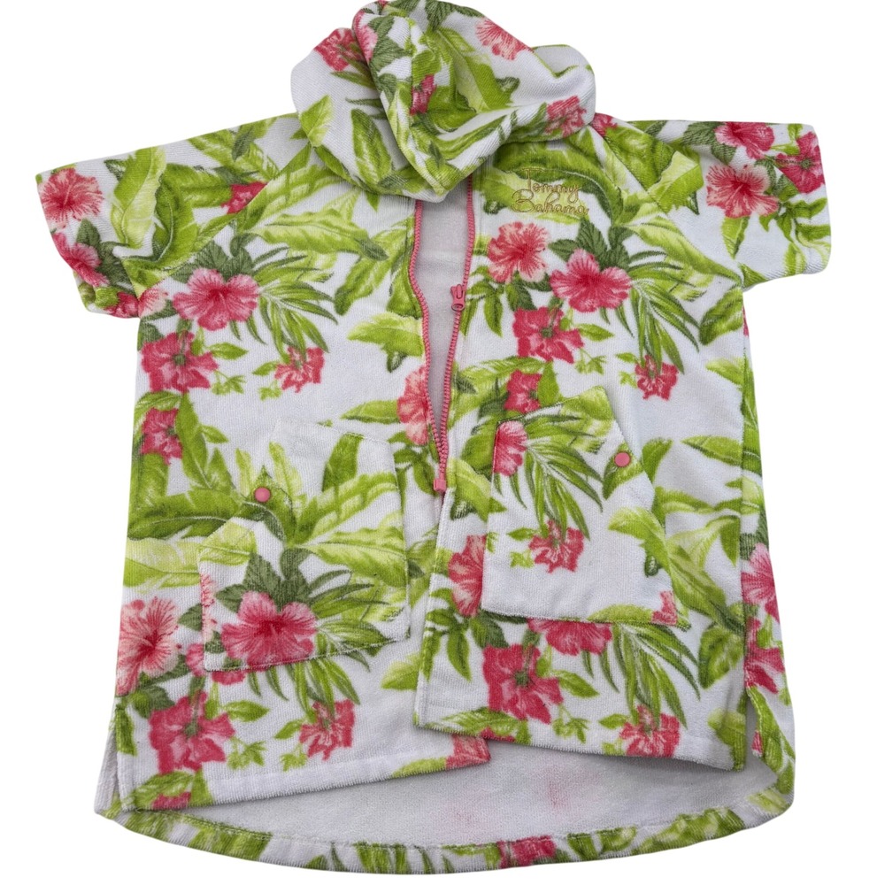 Tommy Bahama Girls Floral Terry Cloth Hooded Zip Up Swim Cover Up L/XL 7-12